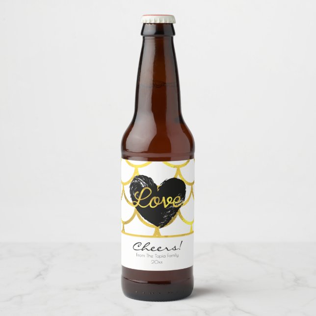 Étiquette Pour Bouteilles De Bière Motif or moderne avec coeur (Devant)
