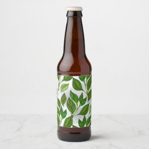 Étiquette Pour Bouteilles De Bière Motif sans couture avec Feuilles de thé vert