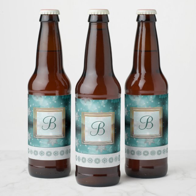 Étiquette Pour Bouteilles De Bière Motifs Monogrammes modernes et élégants | Snow Par (Bouteilles)