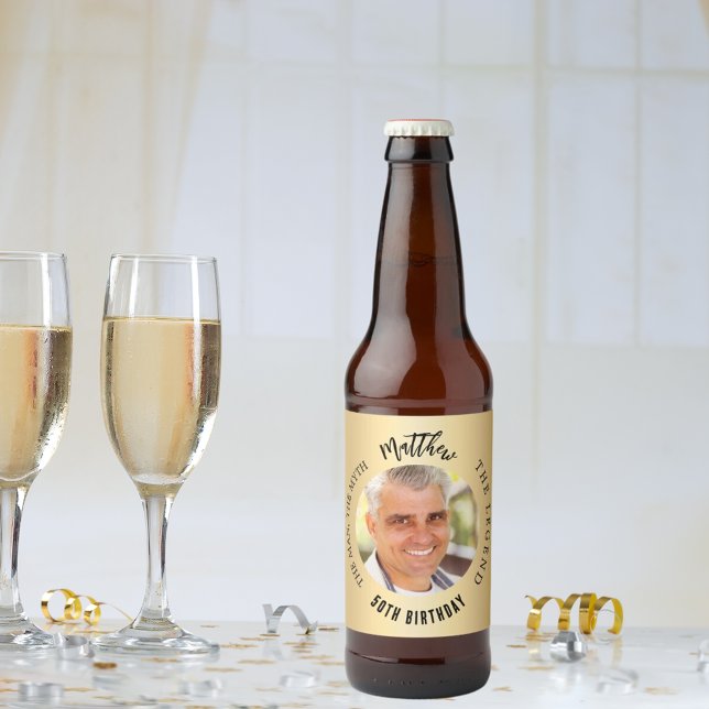 Étiquette Pour Bouteilles De Bière Mythe de l'homme légende photo or fête d'anniversa (Créateur téléchargé)