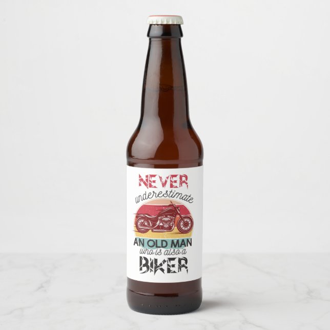 Étiquette Pour Bouteilles De Bière Ne sous-estimez jamais Old Man Biker (Devant)