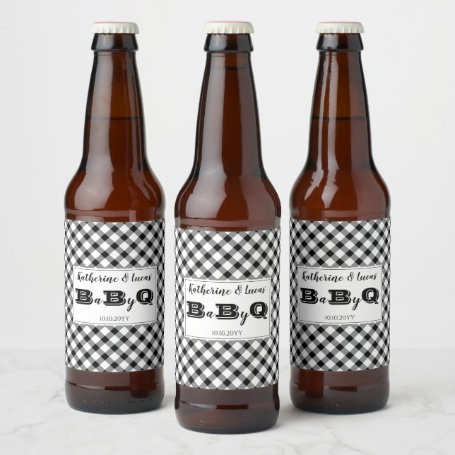Étiquette Pour Bouteilles De Bière Noir | Chèques blancs Bébé Q BBQ Douche (Bouteilles)