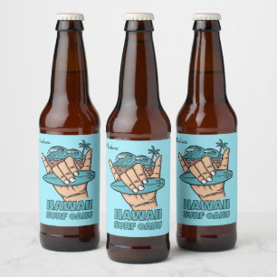Étiquette Pour Bouteilles De Bière Nom personnalisé et Surf Shaka de localisation