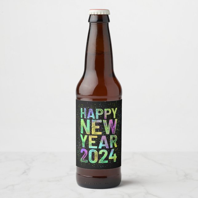 Étiquette Pour Bouteilles De Bière Nouvel an coloré 2024 (Devant)