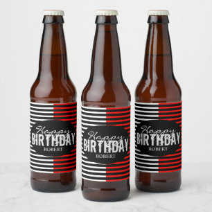 Étiquette Pour Bouteilles De Bière Nouvel anniversaire noir et rouge
