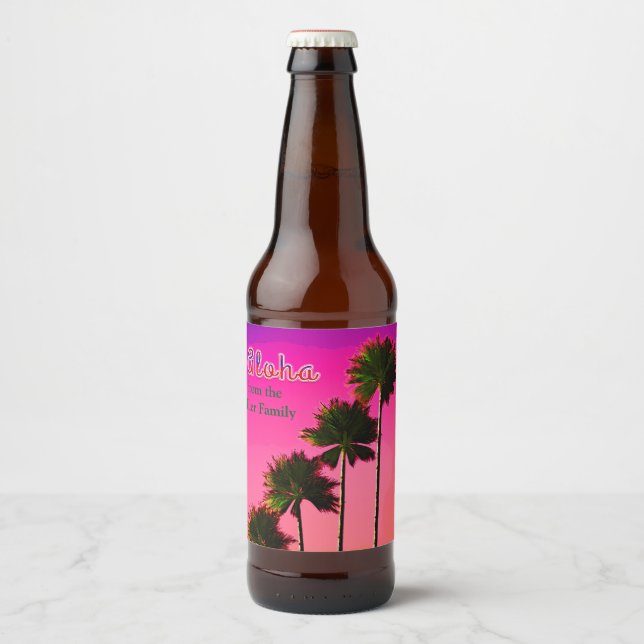 Étiquette Pour Bouteilles De Bière Palmiers au coucher du soleil (Devant)
