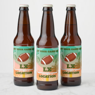 Étiquette Pour Bouteilles De Bière Palmiers et football en haut