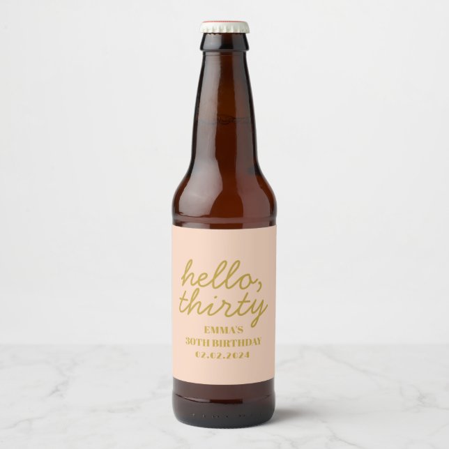 Étiquette Pour Bouteilles De Bière Pastel Peachy Bonjour Trente Anniversaire Ballotin (Devant)