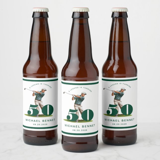 Étiquette Pour Bouteilles De Bière Personalized Green Golf 50th Birthday (Bouteilles)