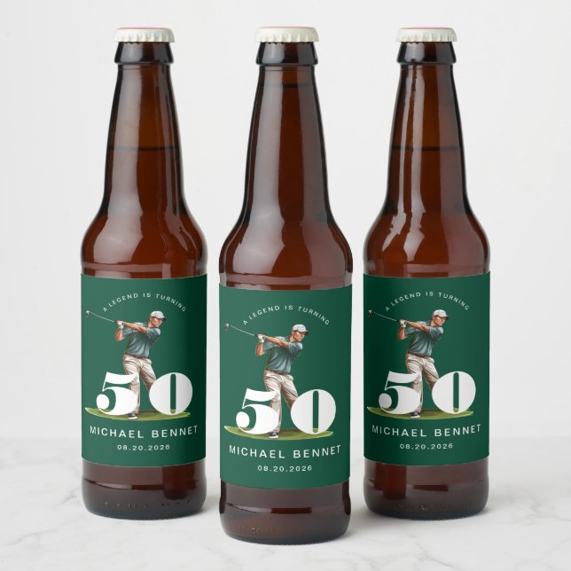 Étiquette Pour Bouteilles De Bière Personalized Green Golf 50th Birthday (Bouteilles)