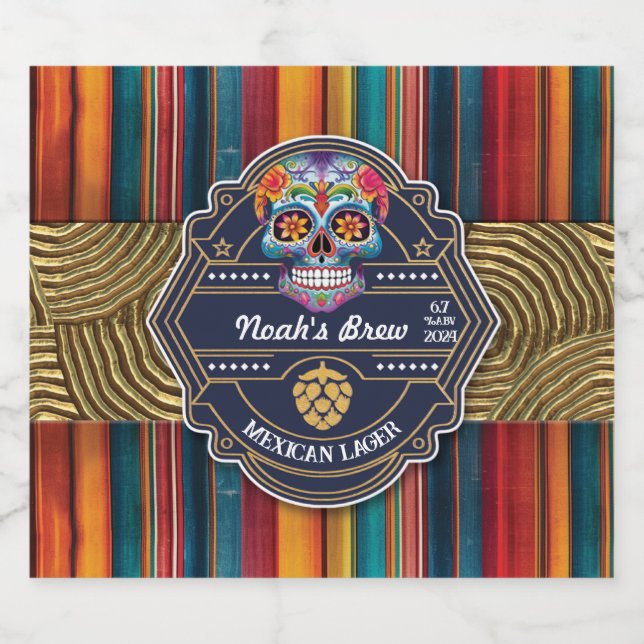 Étiquette Pour Bouteilles De Bière Personnalisable Crâne à sucre Mexique Thème Bière  (Étiquettes simples)