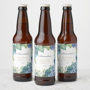 Étiquette Pour Bouteilles De Bière Personnaliser les hydrangées Fête des mariées bleu