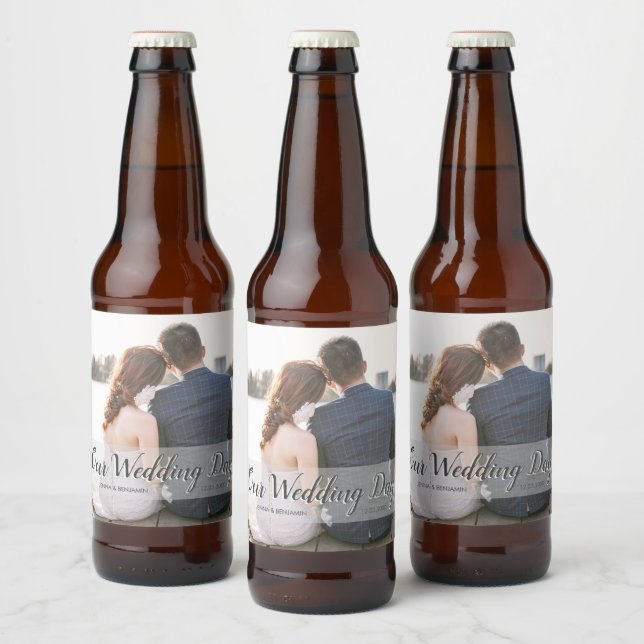 Étiquette Pour Bouteilles De Bière Personnaliser notre photo de jour de mariage (Bouteilles)