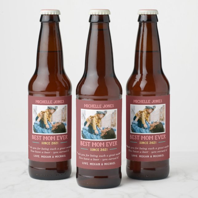 Étiquette Pour Bouteilles De Bière Photo amusante Meilleure maman Jamais Première Mèr (Bouteilles)