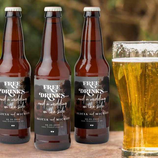 Étiquette Pour Bouteilles De Bière Photo moderne sans boissons mariage enregistrer la (Créateur téléchargé)