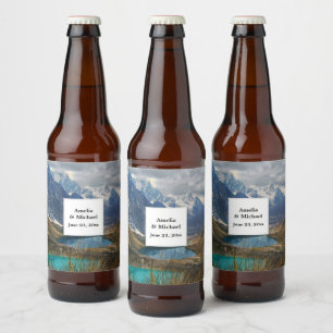 Étiquette Pour Bouteilles De Bière Pittoresque Alpine Mountains Mariage photo