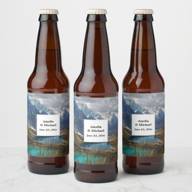 Étiquette Pour Bouteilles De Bière Pittoresque Alpine Mountains Mariage photo (Bouteilles)