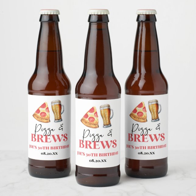 Étiquette Pour Bouteilles De Bière Pizza et brasse Bière Verre fête d'anniversaire (Bouteilles)