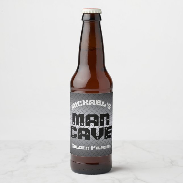 Étiquette Pour Bouteilles De Bière Plaque diamant en acier Man Cave (Devant)