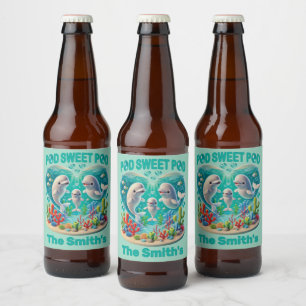 Étiquette Pour Bouteilles De Bière "Pod Sweet Pod" Famille de baleines personnalisabl