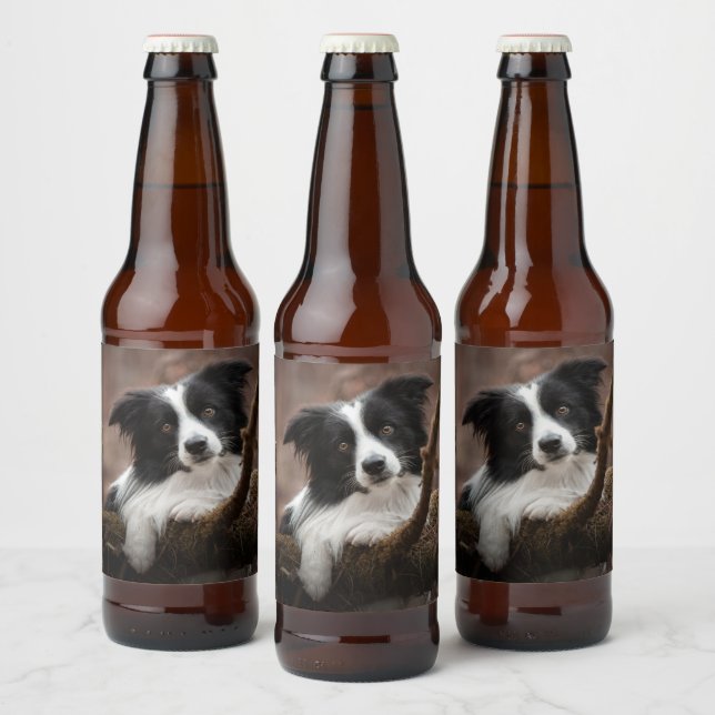 Étiquette Pour Bouteilles De Bière Portrait Collie Bordure Étonnant (Bouteilles)