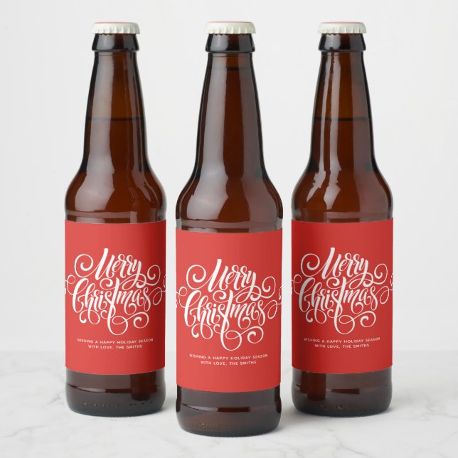 Étiquette Pour Bouteilles De Bière R Script "Joyeux Noël" Personnalisé (Bouteilles)