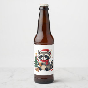 Étiquette Pour Bouteilles De Bière Raccoon Portant Le Chapeau Du Père Noël