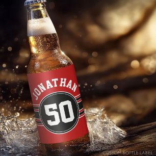 Étiquette Pour Bouteilles De Bière Red Black Team Jersey Fan Gear Nom Numéro