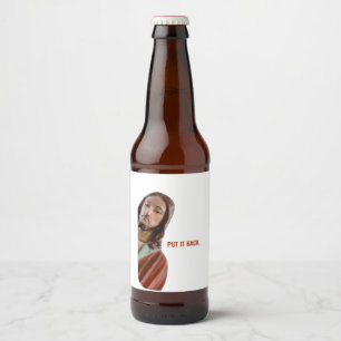 Étiquette Pour Bouteilles De Bière Remettez-Le Drôle Jésus Sur arrière - plan Blanc