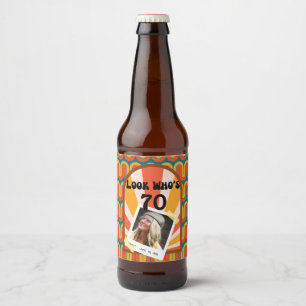Étiquette Pour Bouteilles De Bière Retro Hippie 60's Photo personnalisée 70e annivers