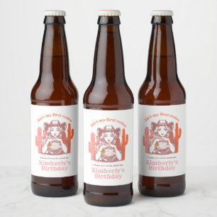 Étiquette Pour Bouteilles De Bière Retro Pink Cowgirl Disco Ball fête d'anniversaire