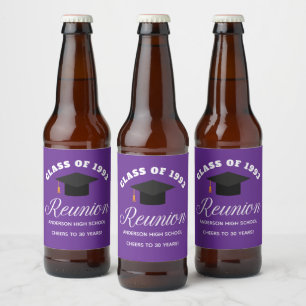 Étiquette Pour Bouteilles De Bière Réunion du lycée violet fête personnalisée