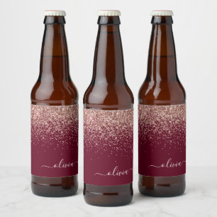 Étiquette Pour Bouteilles De Bière Rose Bourgogne Gold Blush Pink Parties scintillant