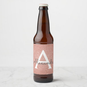Étiquette Pour Bouteilles De Bière Rose Rose Parties scintillant Or & Monogramme étin