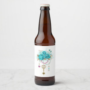 Étiquette Pour Bouteilles De Bière Roses turquoise avec touches