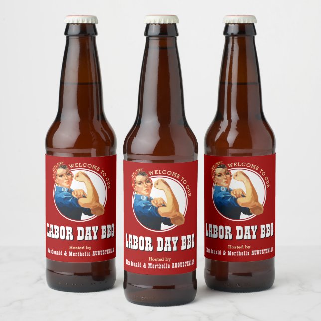 Étiquette Pour Bouteilles De Bière Rosie Riveter FÊTE DU TRAVAIL BBQ (Bouteilles)