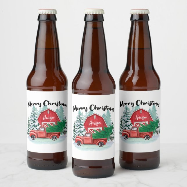 Étiquette Pour Bouteilles De Bière Russe Camion Rouge Ferme Noël Blanc (Bouteilles)