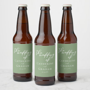 Étiquette Pour Bouteilles De Bière Sage Green White Typographie minimaliste Mariage