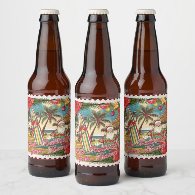 Étiquette Pour Bouteilles De Bière Salutations de Noël de Hawaii Holiday (Bouteilles)