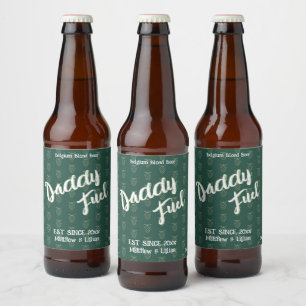 Étiquette Pour Bouteilles De Bière Script rustique "Daddy Fuel" motif vert hop