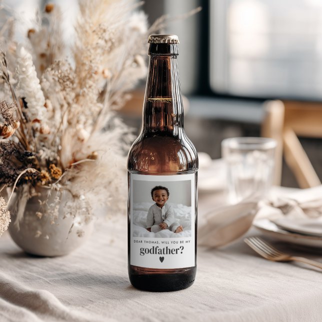 Étiquette Pour Bouteilles De Bière Serez-Vous Mon Parrain Photo Proposition (Zazzle Will You Be My Godfather Photo Proposal Beer Bottle Label (Front))