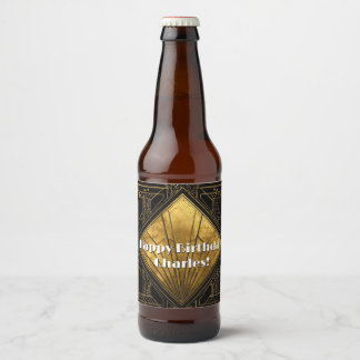 Étiquette Pour Bouteilles De Bière Serviettes en papier Art Déco noir et or