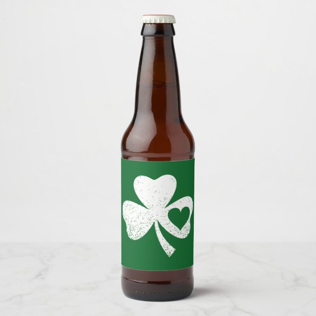 Étiquette Pour Bouteilles De Bière Shamrock de coeur de Green Jour de la Saint Patric (Devant)