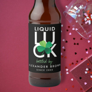 Étiquette Pour Bouteilles De Bière Shamrock moderne Luck noir blanc vert