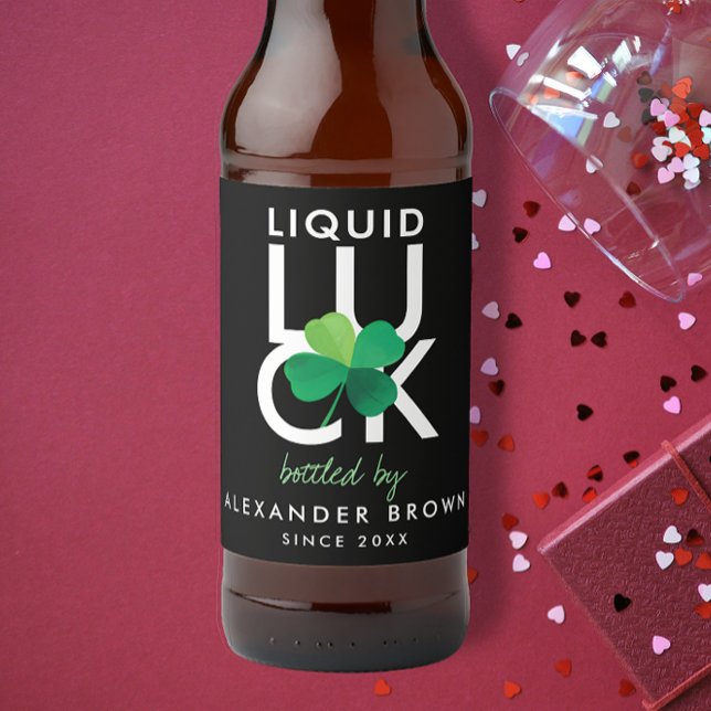 Étiquette Pour Bouteilles De Bière Shamrock moderne Luck noir blanc vert (Créateur téléchargé)