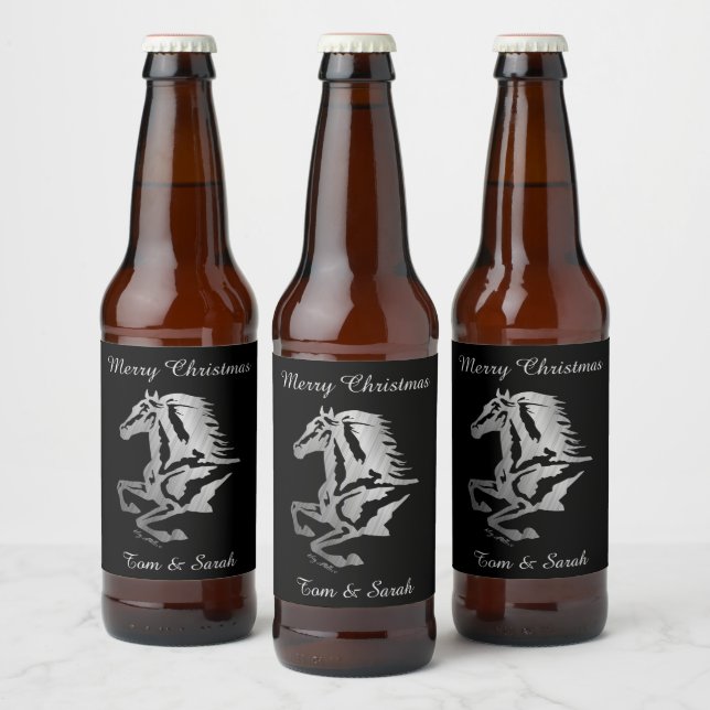 Étiquette Pour Bouteilles De Bière Silhouette Classé Cheval Argent (Bouteilles)