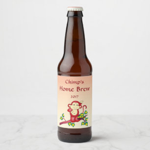 Étiquette Pour Bouteilles De Bière Singe rouge doux sur l'étiquette de bière de
