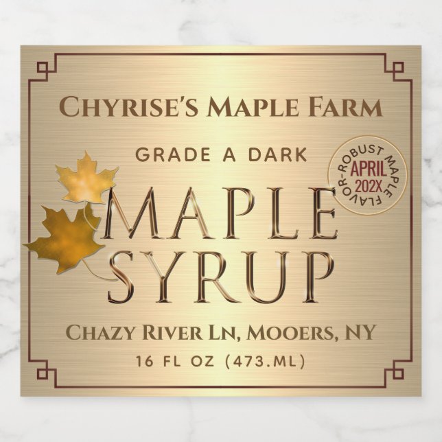 Étiquette Pour Bouteilles De Bière Sirop d'érable doré Mois et Année 4 x 3,5 pouces (Étiquettes simples)