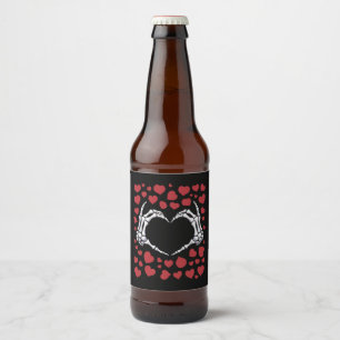 Étiquette Pour Bouteilles De Bière Skeleton Coeur main Drôle os Valentine's Day