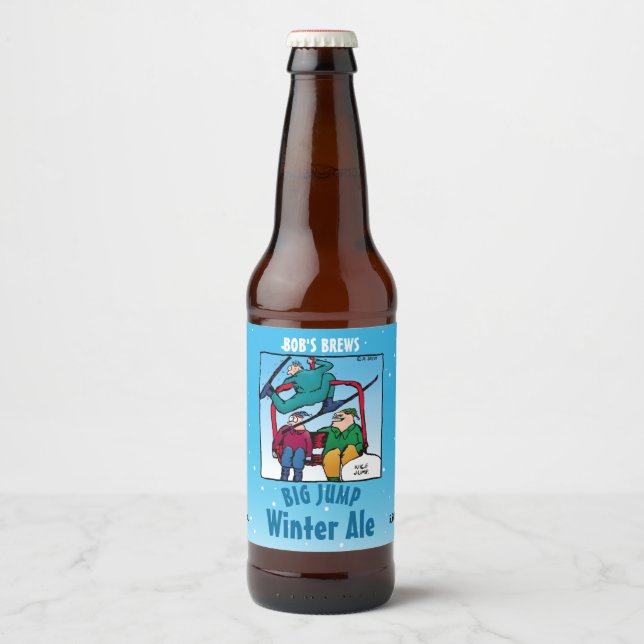 Étiquette Pour Bouteilles De Bière Skieurs Cartoon hiver Ale (Devant)